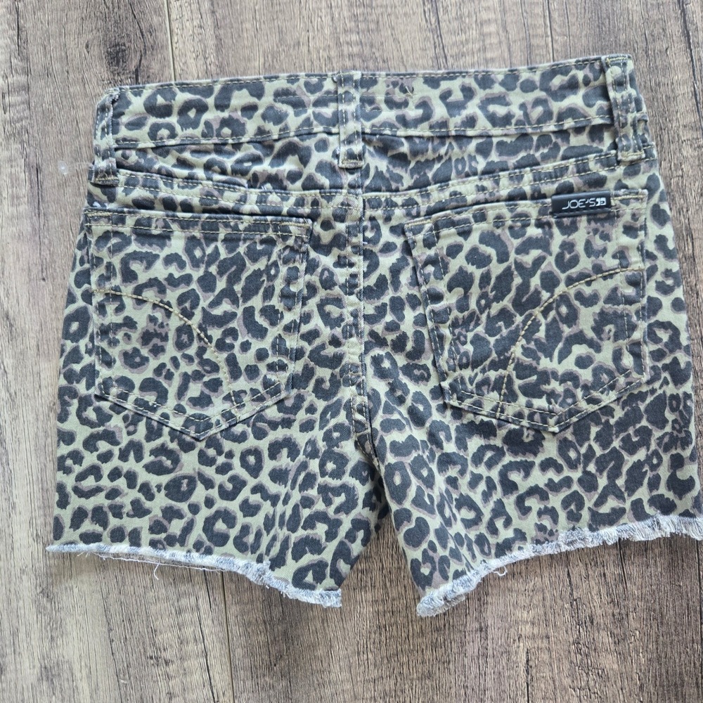 Joes Jeans Girls Size 12 Leopard Print Denim Shorts Olive Green Raw Hem Cut Off - Picture 2 of 5
